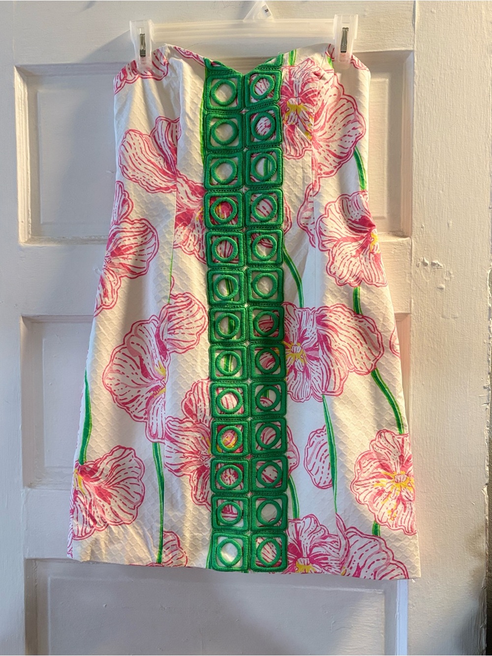 Lilly Pulitzer White Dress with Pink Floral Print and Green Trim